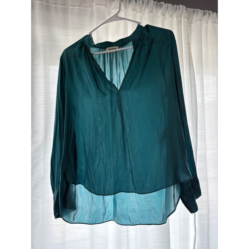 Zadig & Voltaire Teal Green Sheer V-Neck Tunic Top
